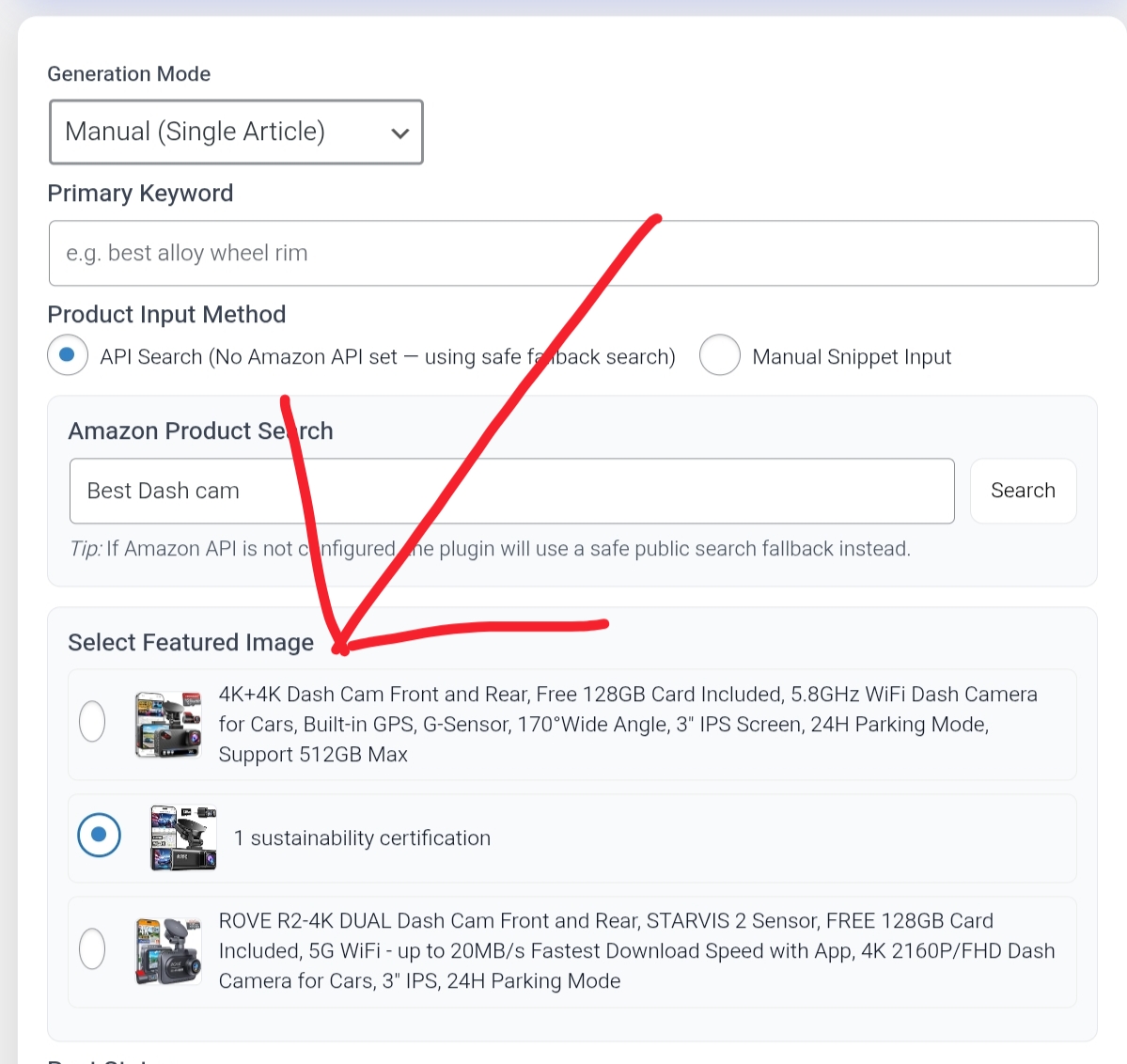 Featured Image Selection